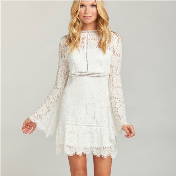 NWT: SMYM White LACE Eyelet High Neck Long Bell Slv Lrg - Picture 1 of 9